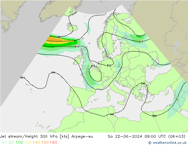 Jet stream Arpege-eu Sáb 22.06.2024 09 UTC