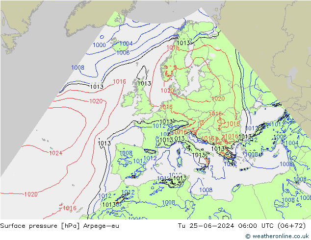 Surface pressure Arpege-eu Tu 25.06.2024 06 UTC