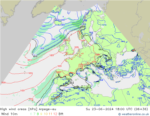 High wind areas Arpege-eu Dom 23.06.2024 18 UTC