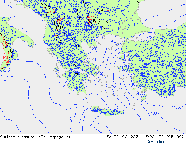 Pressione al suolo Arpege-eu sab 22.06.2024 15 UTC