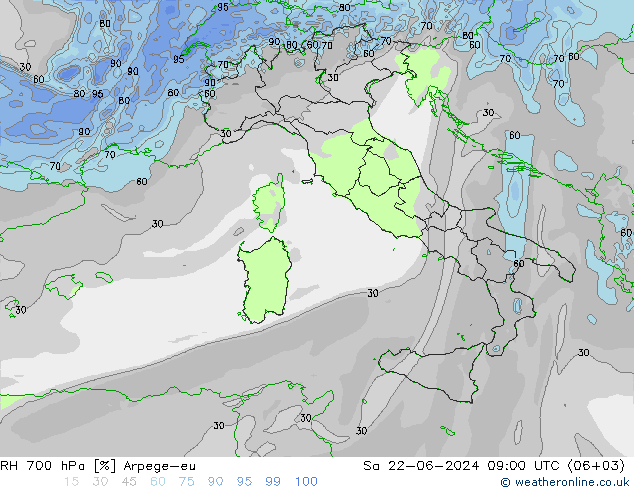 RH 700 hPa Arpege-eu Sa 22.06.2024 09 UTC