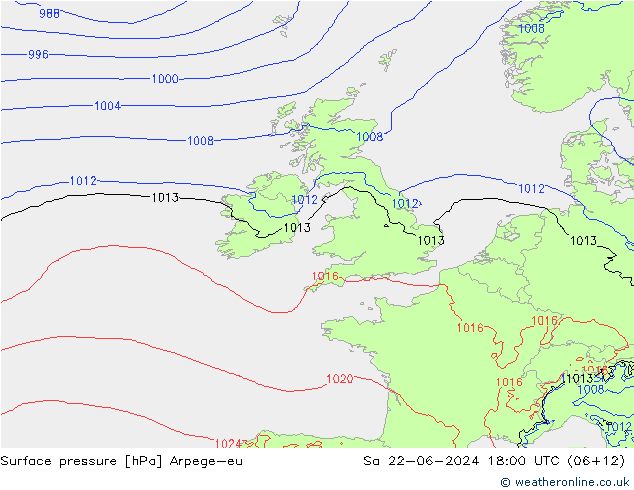 Atmosférický tlak Arpege-eu So 22.06.2024 18 UTC