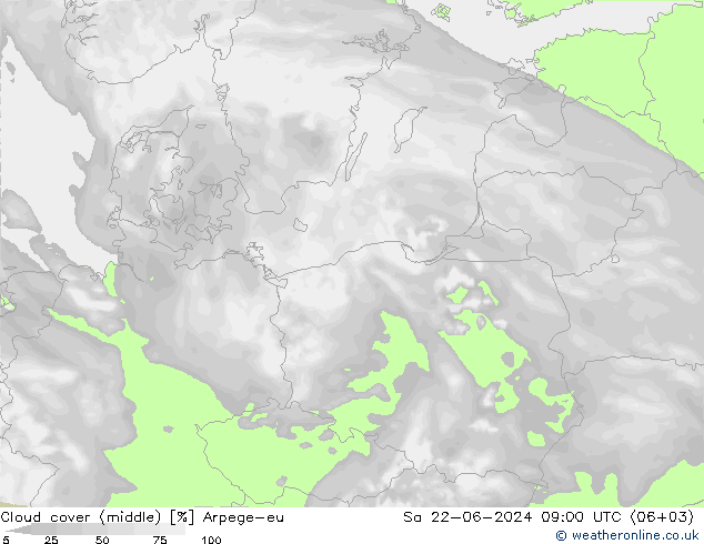 Cloud cover (middle) Arpege-eu Sa 22.06.2024 09 UTC