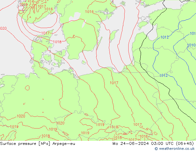 Surface pressure Arpege-eu Mo 24.06.2024 03 UTC