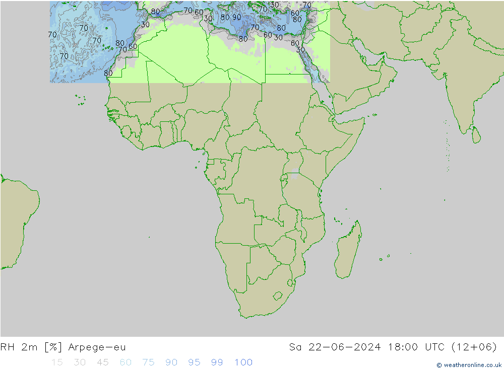 RH 2m Arpege-eu Sa 22.06.2024 18 UTC