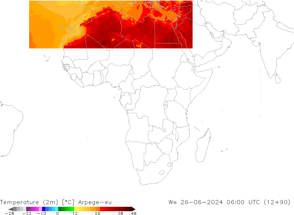 Temperature (2m) Arpege-eu St 26.06.2024 06 UTC