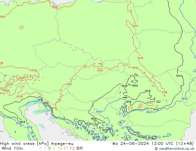 High wind areas Arpege-eu lun 24.06.2024 12 UTC