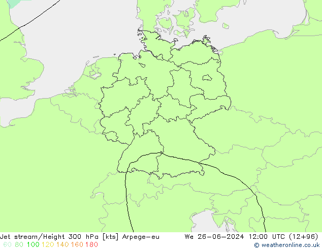 Jet stream/Height 300 hPa Arpege-eu We 26.06.2024 12 UTC