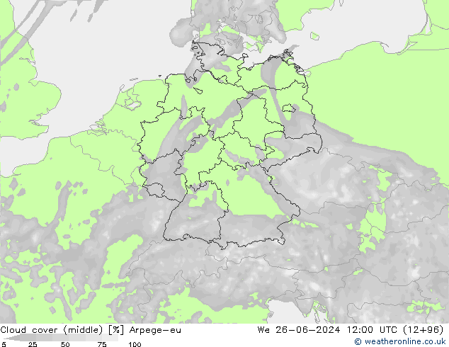 nuvens (médio) Arpege-eu Qua 26.06.2024 12 UTC