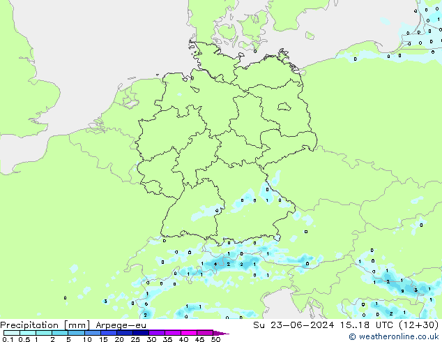 Precipitazione Arpege-eu dom 23.06.2024 18 UTC