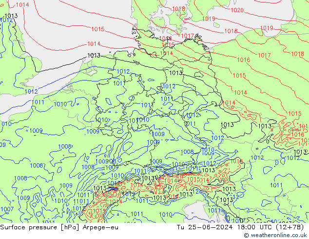 Surface pressure Arpege-eu Tu 25.06.2024 18 UTC