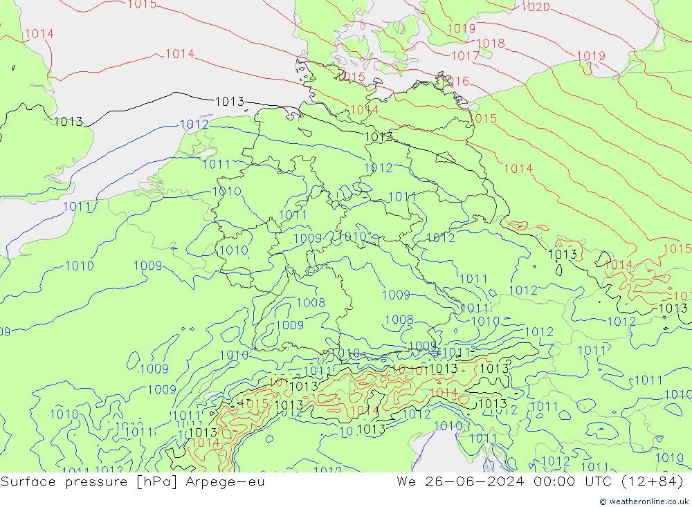 Surface pressure Arpege-eu We 26.06.2024 00 UTC