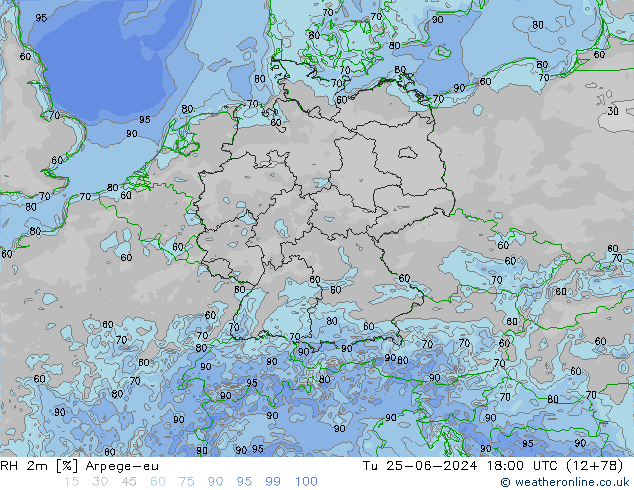RH 2m Arpege-eu wto. 25.06.2024 18 UTC