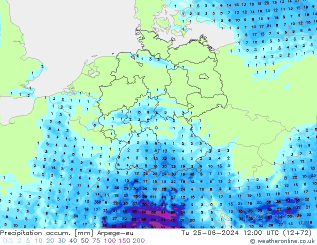 Precipitation accum. Arpege-eu  25.06.2024 12 UTC