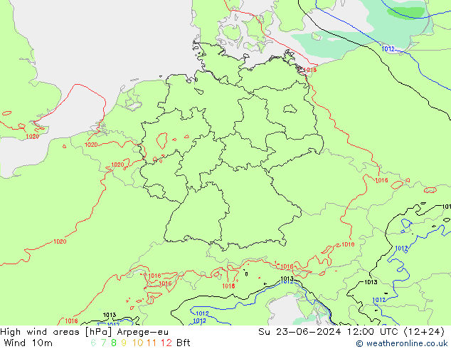 High wind areas Arpege-eu dom 23.06.2024 12 UTC