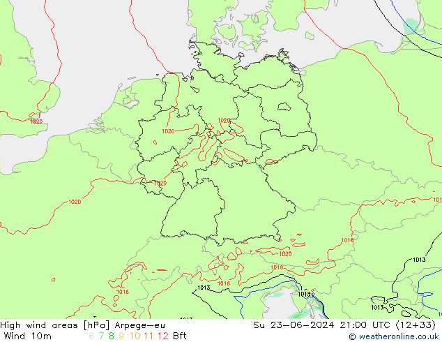 High wind areas Arpege-eu Su 23.06.2024 21 UTC