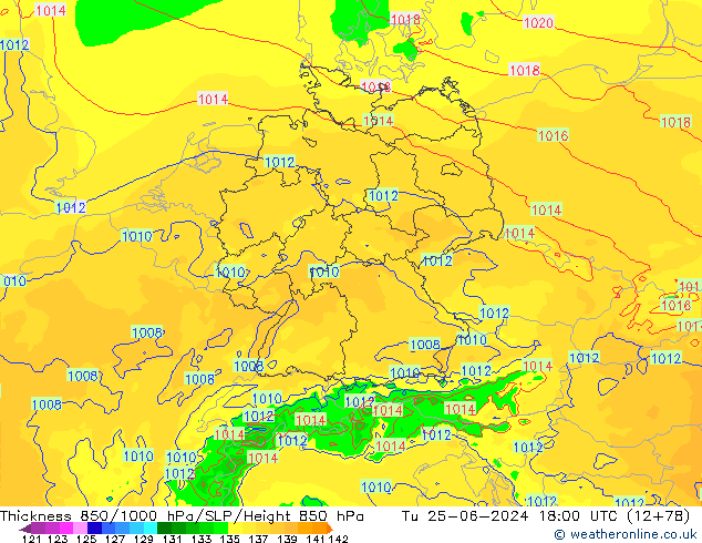 Dikte 850-1000 hPa Arpege-eu di 25.06.2024 18 UTC