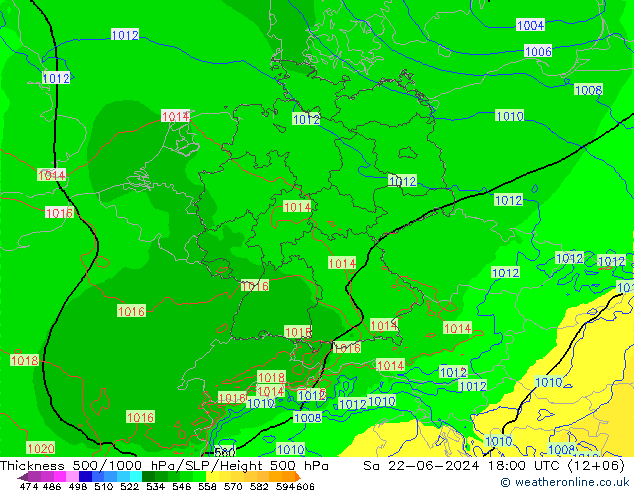 Thck 500-1000hPa Arpege-eu sab 22.06.2024 18 UTC