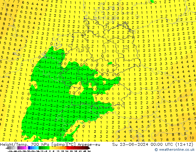 Height/Temp. 700 гПа Arpege-eu Вс 23.06.2024 00 UTC