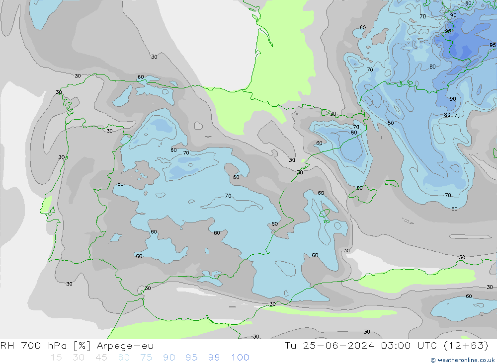 RH 700 hPa Arpege-eu Ter 25.06.2024 03 UTC