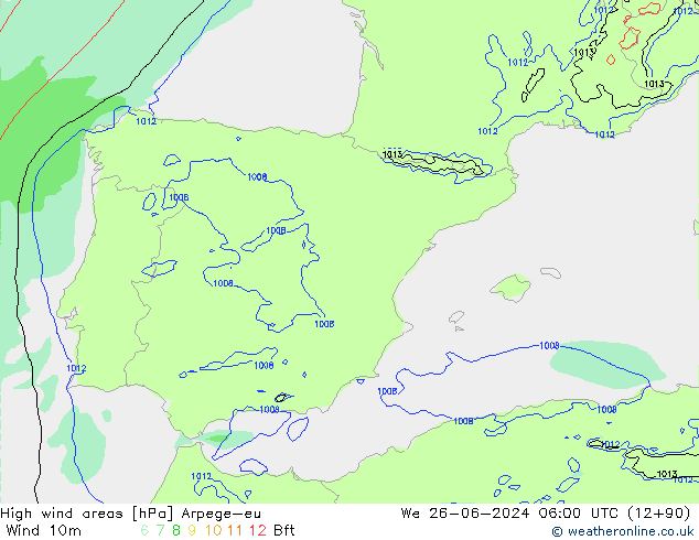 High wind areas Arpege-eu Qua 26.06.2024 06 UTC