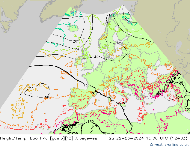 Hoogte/Temp. 850 hPa Arpege-eu za 22.06.2024 15 UTC