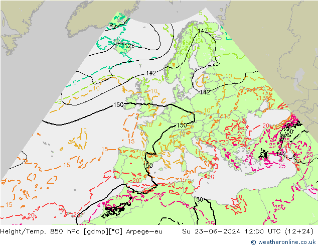 Height/Temp. 850 hPa Arpege-eu dom 23.06.2024 12 UTC