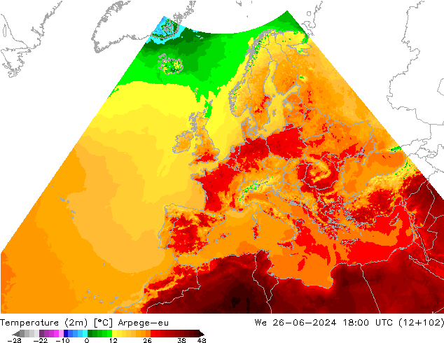 карта температуры Arpege-eu ср 26.06.2024 18 UTC