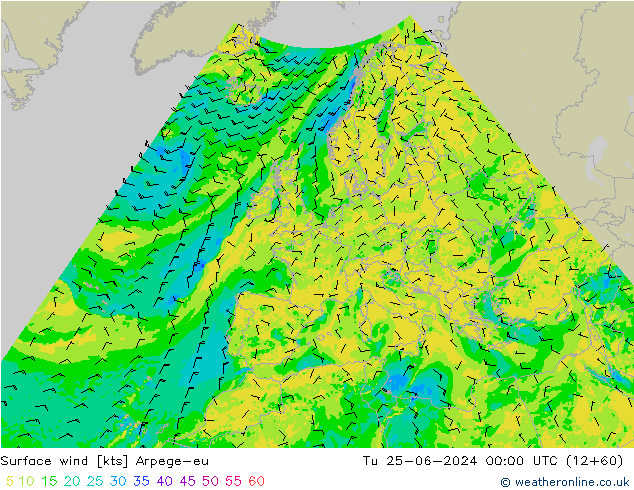 风 10 米 Arpege-eu 星期二 25.06.2024 00 UTC
