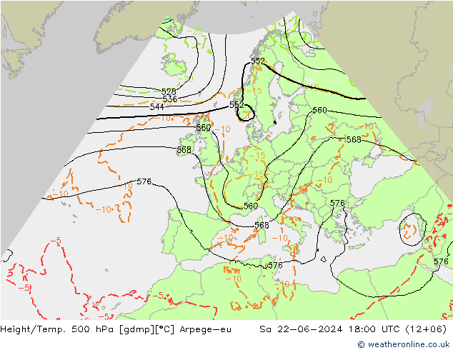 Geop./Temp. 500 hPa Arpege-eu sáb 22.06.2024 18 UTC