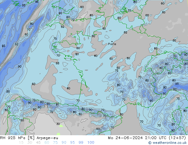 925 hPa Nispi Nem Arpege-eu Pzt 24.06.2024 21 UTC