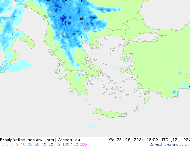 Precipitation accum. Arpege-eu We 26.06.2024 18 UTC