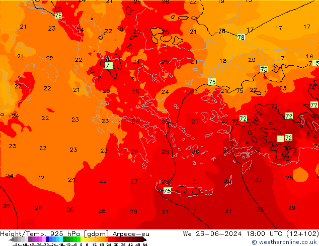 Height/Temp. 925 hPa Arpege-eu Qua 26.06.2024 18 UTC