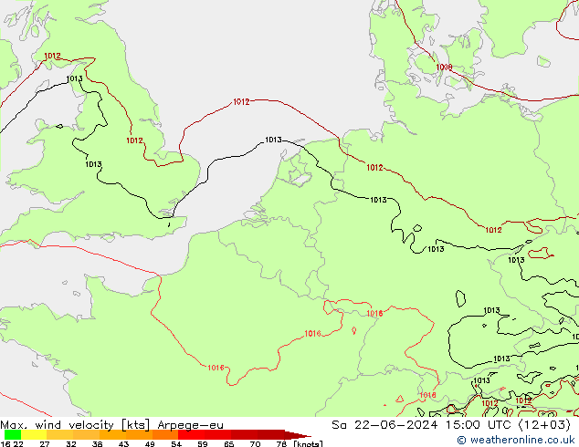 Max. wind snelheid Arpege-eu za 22.06.2024 15 UTC