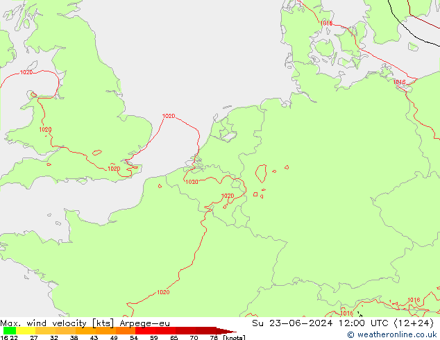 Max. wind velocity Arpege-eu dom 23.06.2024 12 UTC