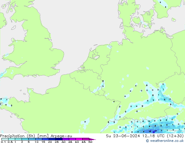 Precipitación (6h) Arpege-eu dom 23.06.2024 18 UTC