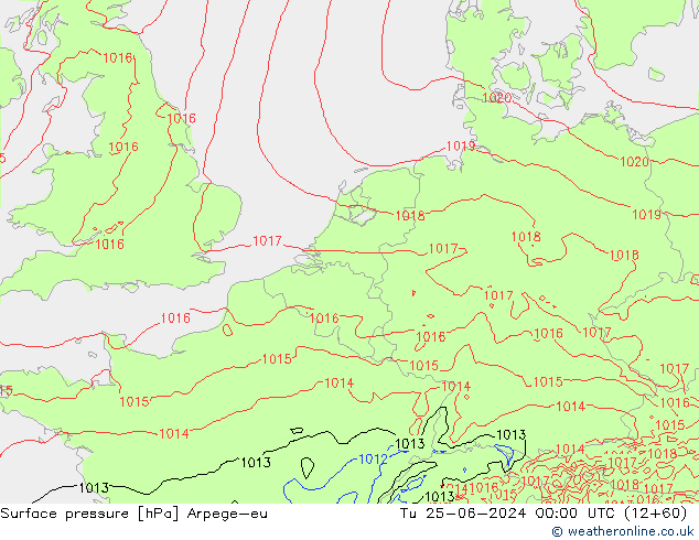 Surface pressure Arpege-eu Tu 25.06.2024 00 UTC