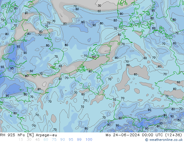 RH 925 hPa Arpege-eu Seg 24.06.2024 00 UTC