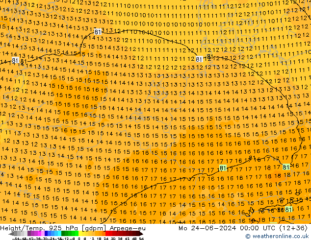 Height/Temp. 925 hPa Arpege-eu Mo 24.06.2024 00 UTC