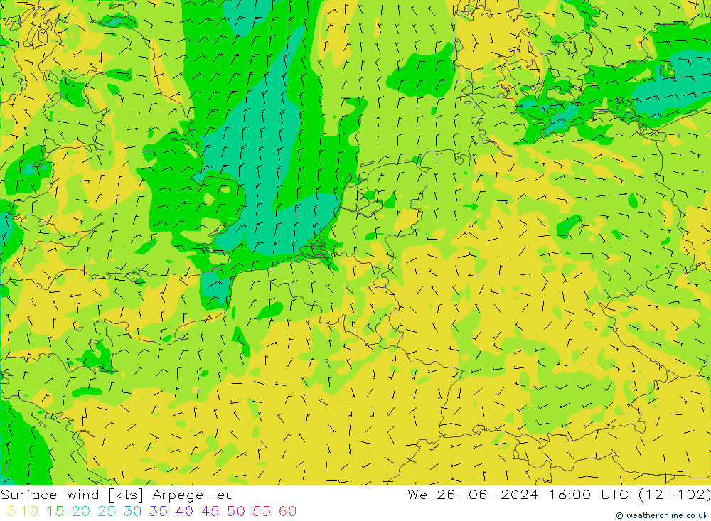 wiatr 10 m Arpege-eu śro. 26.06.2024 18 UTC