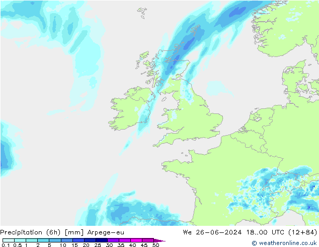 Yağış (6h) Arpege-eu Çar 26.06.2024 00 UTC