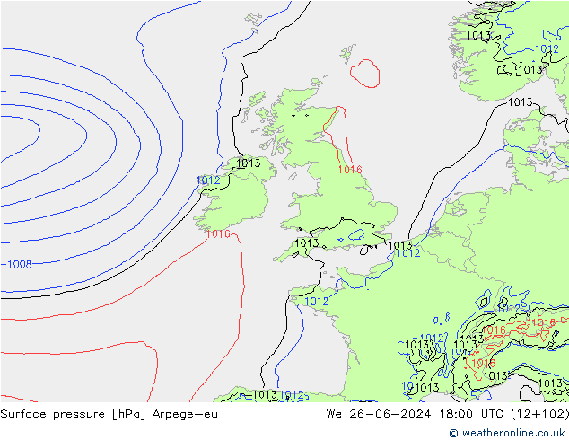 pression de l'air Arpege-eu mer 26.06.2024 18 UTC