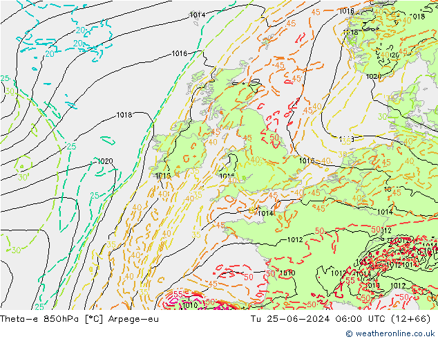Theta-e 850hPa Arpege-eu mar 25.06.2024 06 UTC