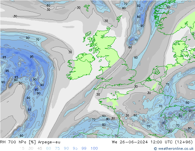 700 hPa Nispi Nem Arpege-eu Çar 26.06.2024 12 UTC