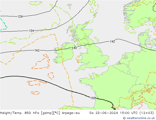 Height/Temp. 850 hPa Arpege-eu Sa 22.06.2024 15 UTC