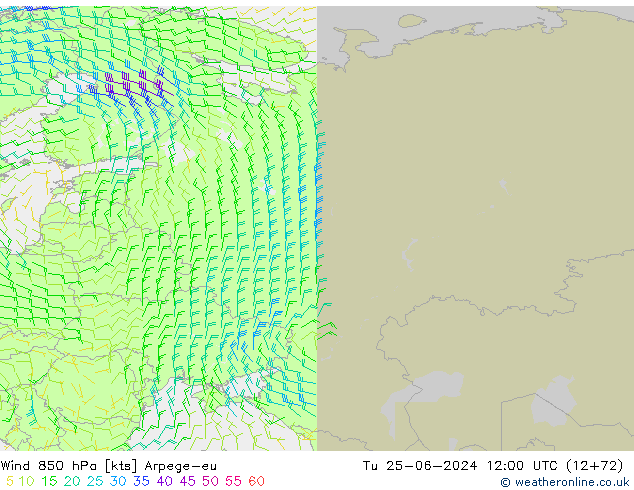 Rüzgar 850 hPa Arpege-eu Sa 25.06.2024 12 UTC