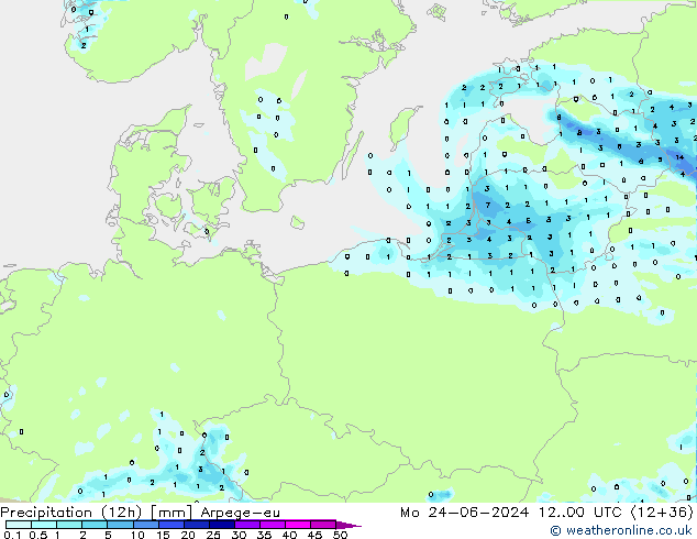 Precipitation (12h) Arpege-eu Mo 24.06.2024 00 UTC