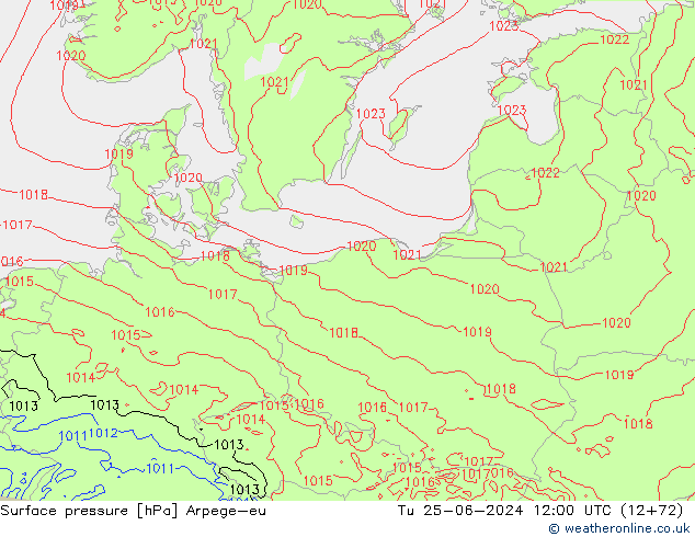 Surface pressure Arpege-eu Tu 25.06.2024 12 UTC