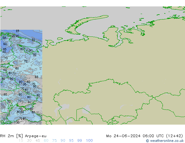 RH 2m Arpege-eu Mo 24.06.2024 06 UTC