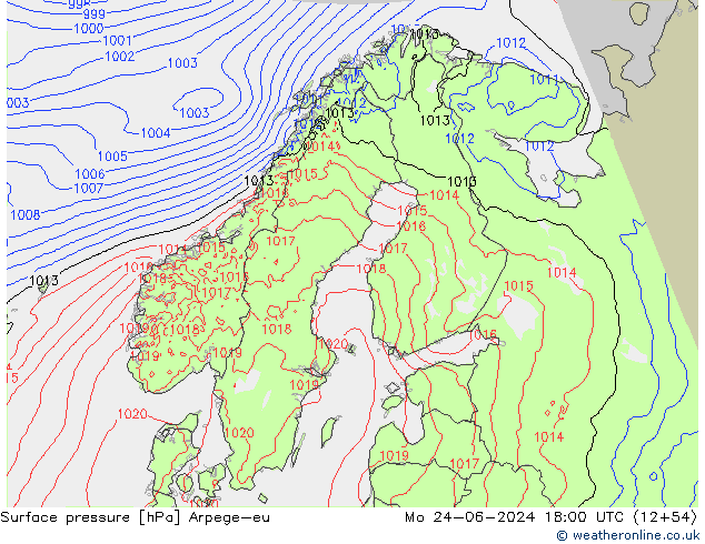 Pressione al suolo Arpege-eu lun 24.06.2024 18 UTC